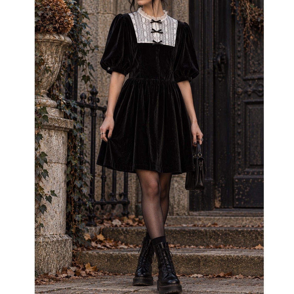 NWT ModCloth Velvet Lace Inset Dress sz 1X Victorian Gothic Wednesday Witchy